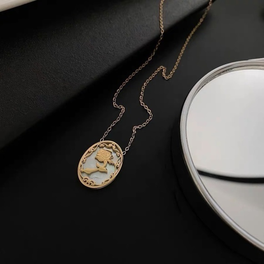 - - Stainless  mother of pearl rose  necklace